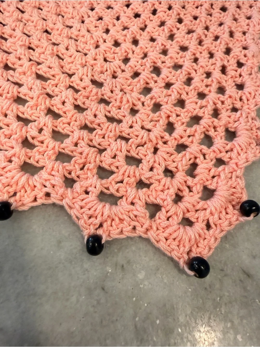 Handmade Crochet Wood Beaded Kerchief Head Scarf Cotton Boho Bandana Cottagecore